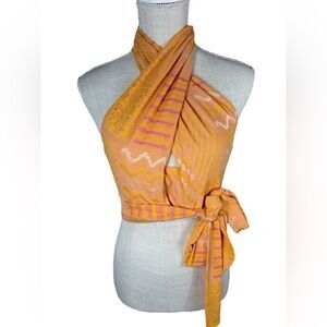 Eva Franco Anthropologie Citrus Orange Knit Summer Wrap Halter Top